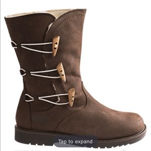 Birkenstock Footprints Alphen Mid Calf Brown Leather Boot Shearling Toggle Size